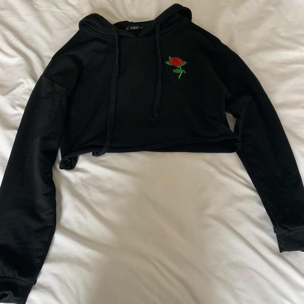 a black cropped sweatshirt